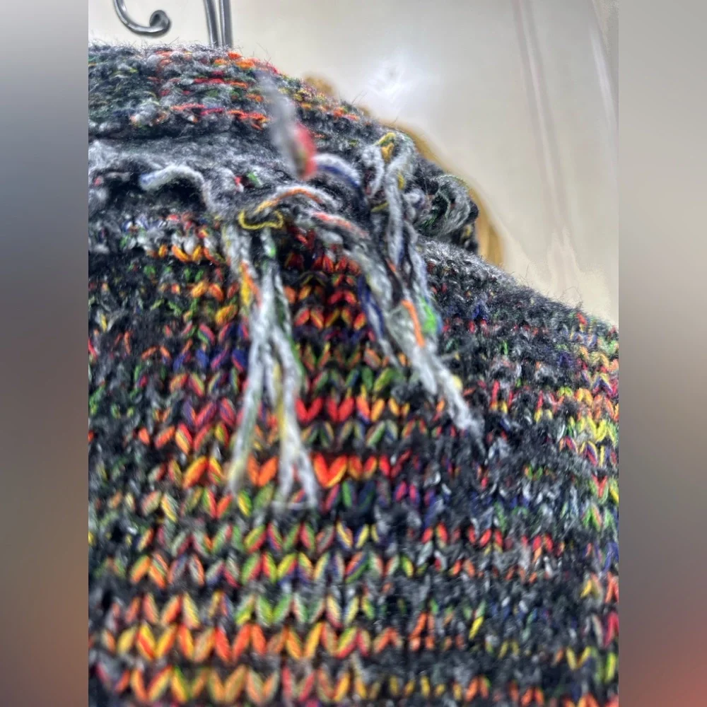 Esqualo Multicolor Knit Fringe Open Front Cardigan Sweater‎ Pockets M - Picture 7 of 12